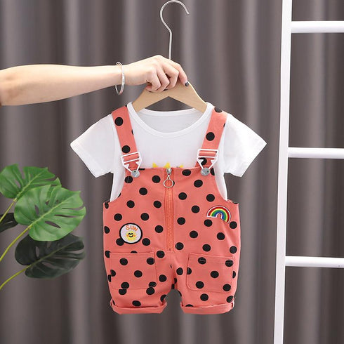 Sun Short Sleeved Shirt Dot Strap Shorts Set